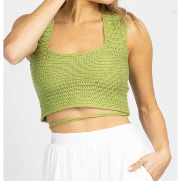 NEW POLAGRAM knit cross-tie back crop top in pistachio green - Picture 3 of 7
